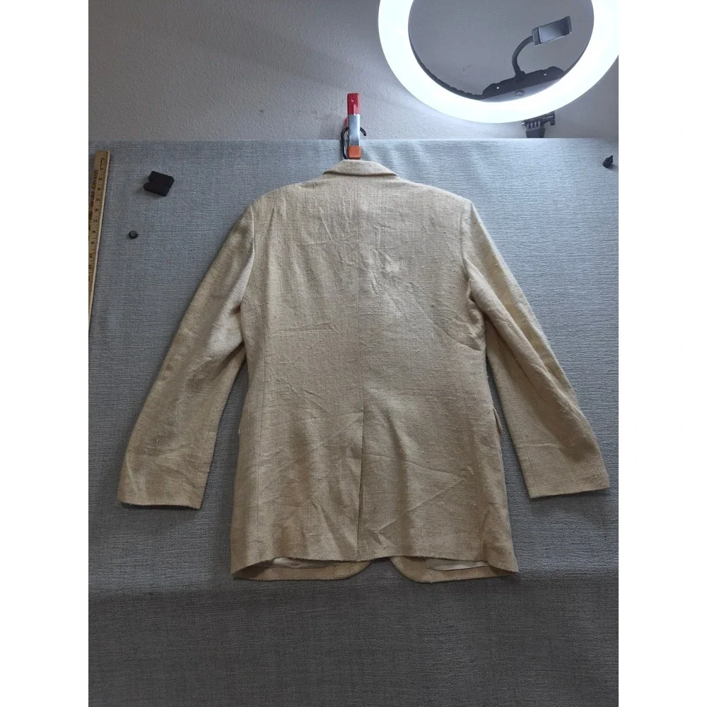 Oakton Blazer Jacket Mens 38 Beige Lined Silk Notch Lapel Single Breasted Formal